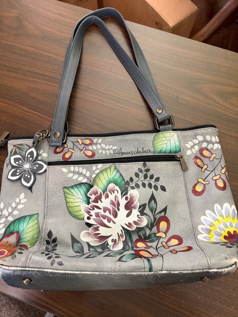 ANNA by Anuschka Hand-Painted Leather Large Zip Top Tote - Floral Paradise 34853